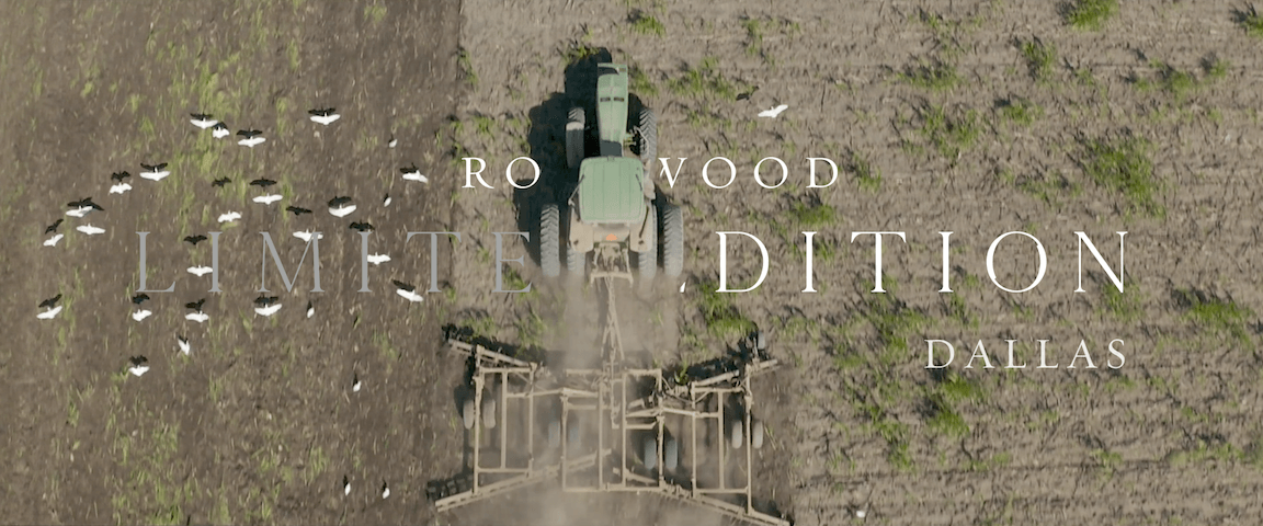 Image showing aerial view of tractor riding in empty land with written Rosewood Limited Edition Dallas