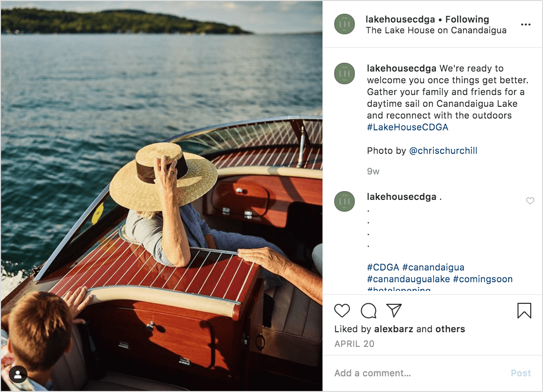 Instagram post showing A Woman with her Hat relaxing in Boat