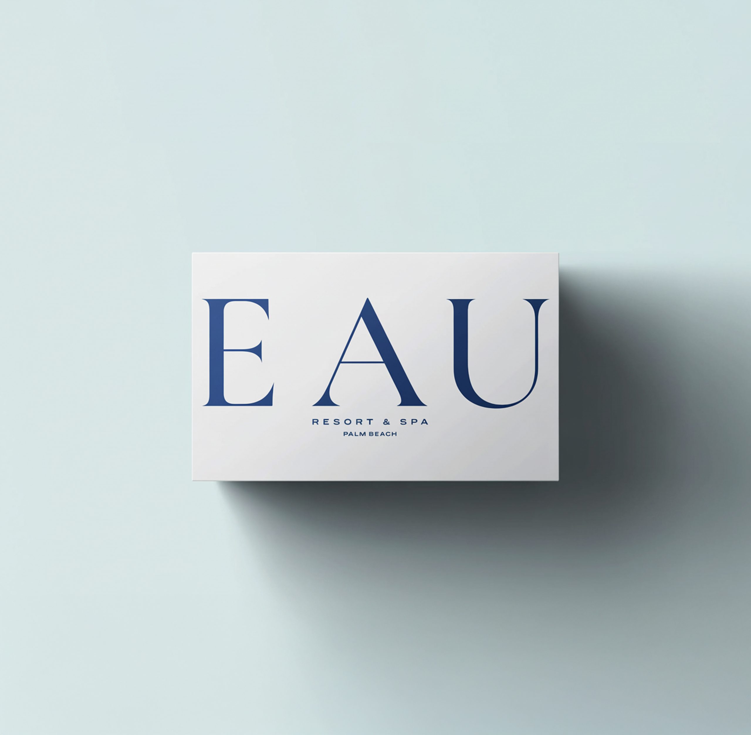 EAU Resort & Spa Palm Beach logo in blue on a white card.