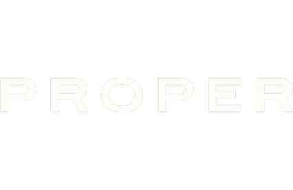 White “Proper” text centered on a black background.
