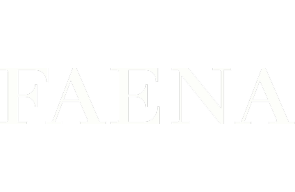 Faena logo in white on black background.