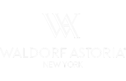 Waldorf Astoria New York logo in white on black background.